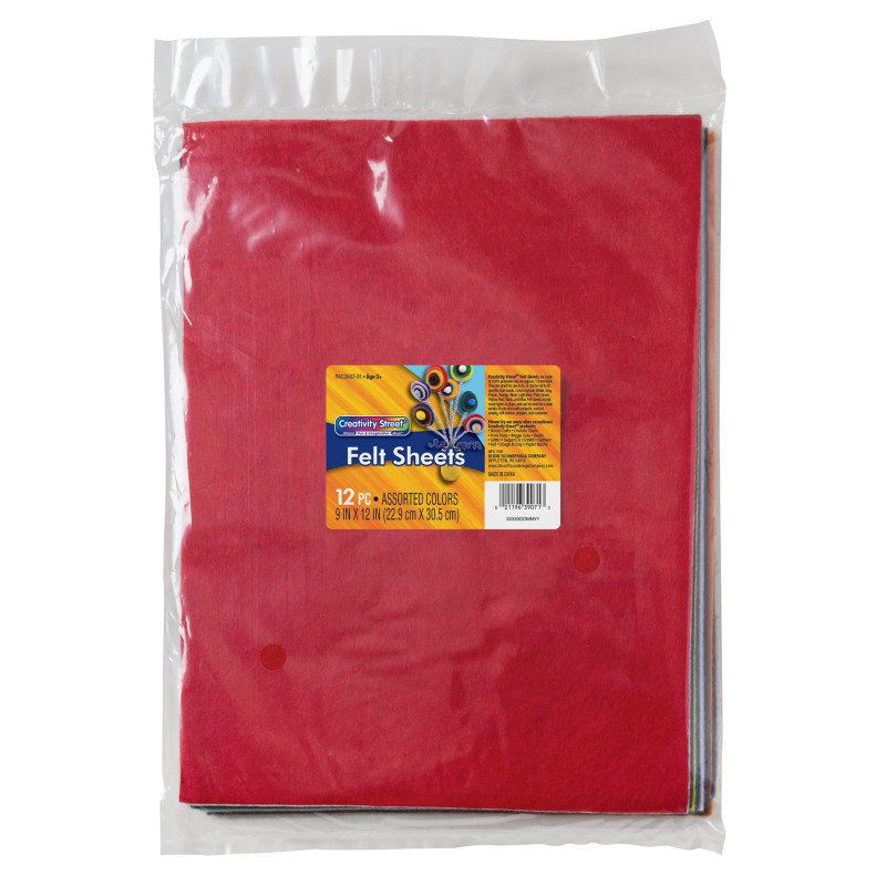 Felt, 12 Assorted Colors, 9" x 12", 12 Sheets