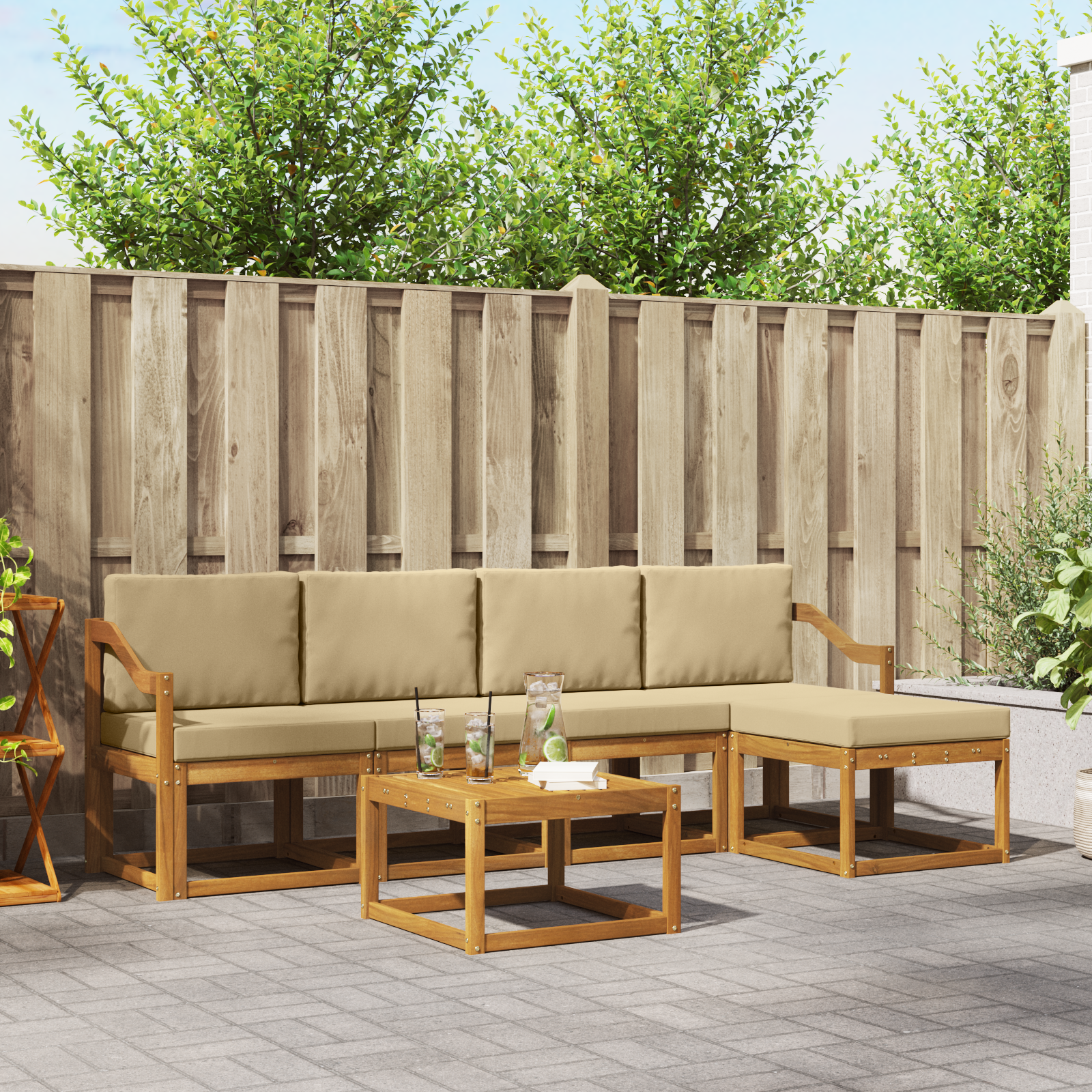 vidaXL Outdoor-Sofagarnitur mit Kissen 6 pcs Natur und Beige – Bild 3