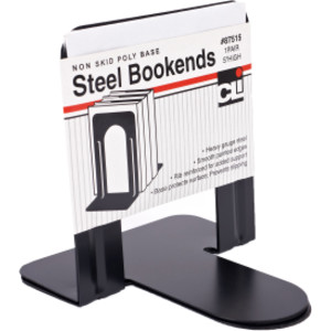 Bookends with Non-Skid Base, 5" Steel, Black, 1 Pair