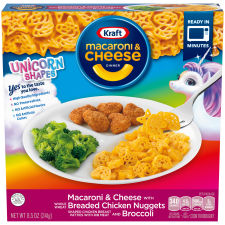 Kraft Unicorn Shapes Pasta Macaroni & Cheese Dinner w/ Breaded Chicken Nuggets & Broccoli 8.5 oz Box