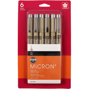 Pigma Micron Pens, Black, Size 02, 6-Pack, Blister Card