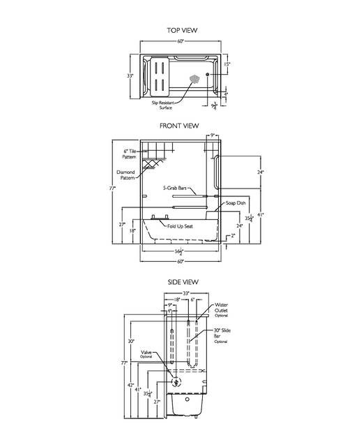 Technical Drawing — Cd Tub Shower Tech Draw Xst 6032ts