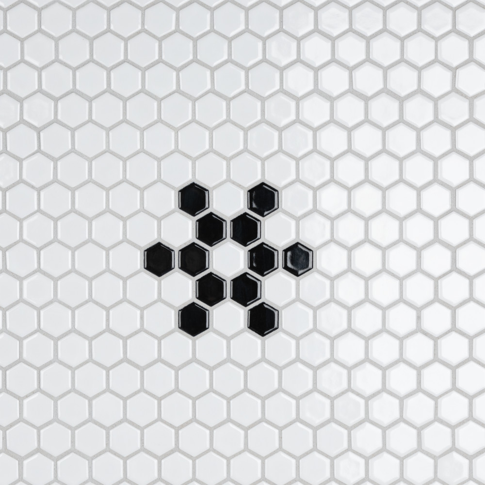 Metro 1″ Hex Glossy White w/Snowflake 10-1/4 in. x 11-7/8 in. Porcelain Mosaic Tile