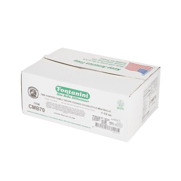 FONTANINI(r) Meatball, Cooked,  Beef, 1.5 oz, 2/5 lb . C1RA - Front Right Closed Case (Hi Res)