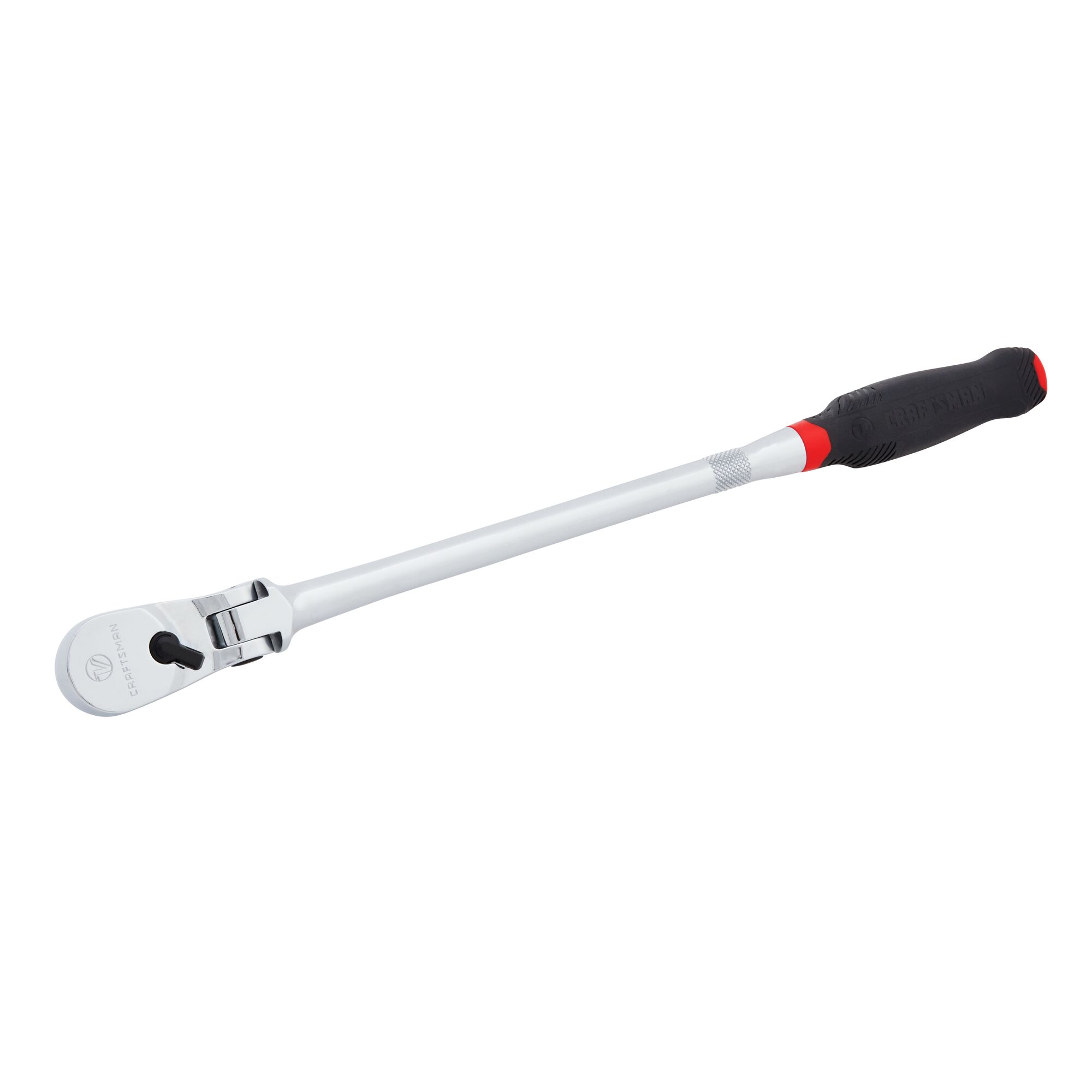 Right profile of V series three eighth inch drive comfort grip long flex head ratchet.