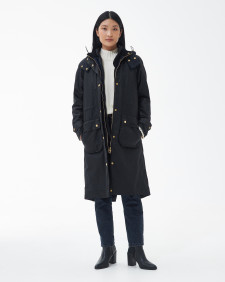 Long Cannich Waxed Jacket Black-Black Sage Tartan