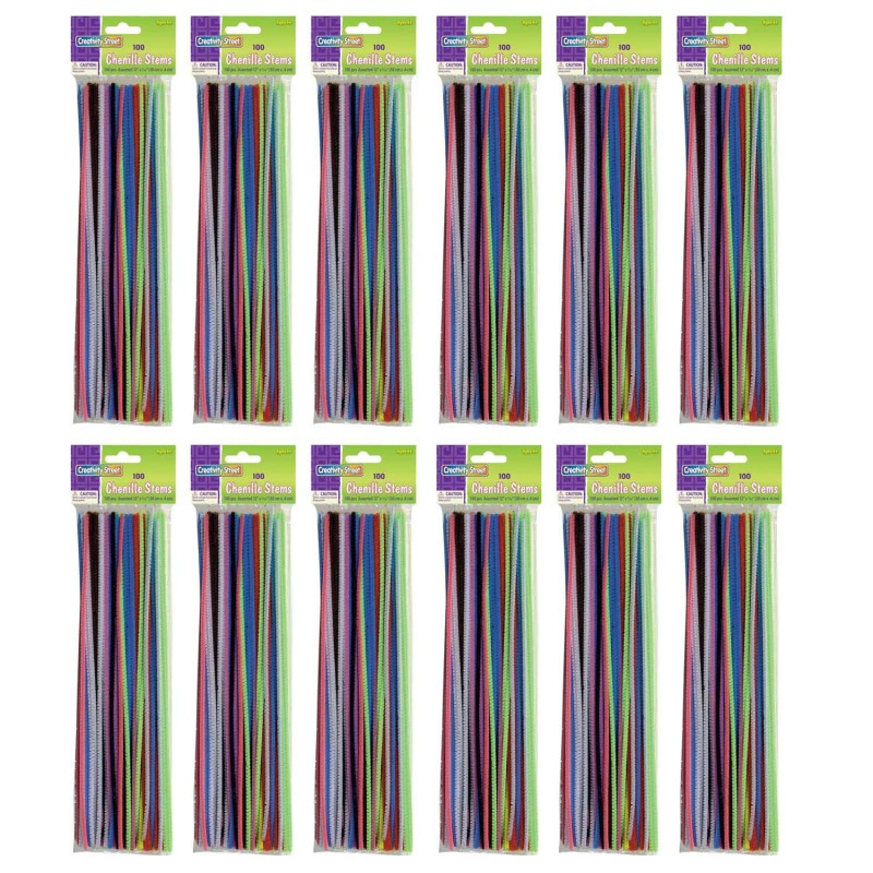 Regular Stems, Assorted Colors, 12" x 4 mm, 100 Pieces Per Pack, 12 Packs