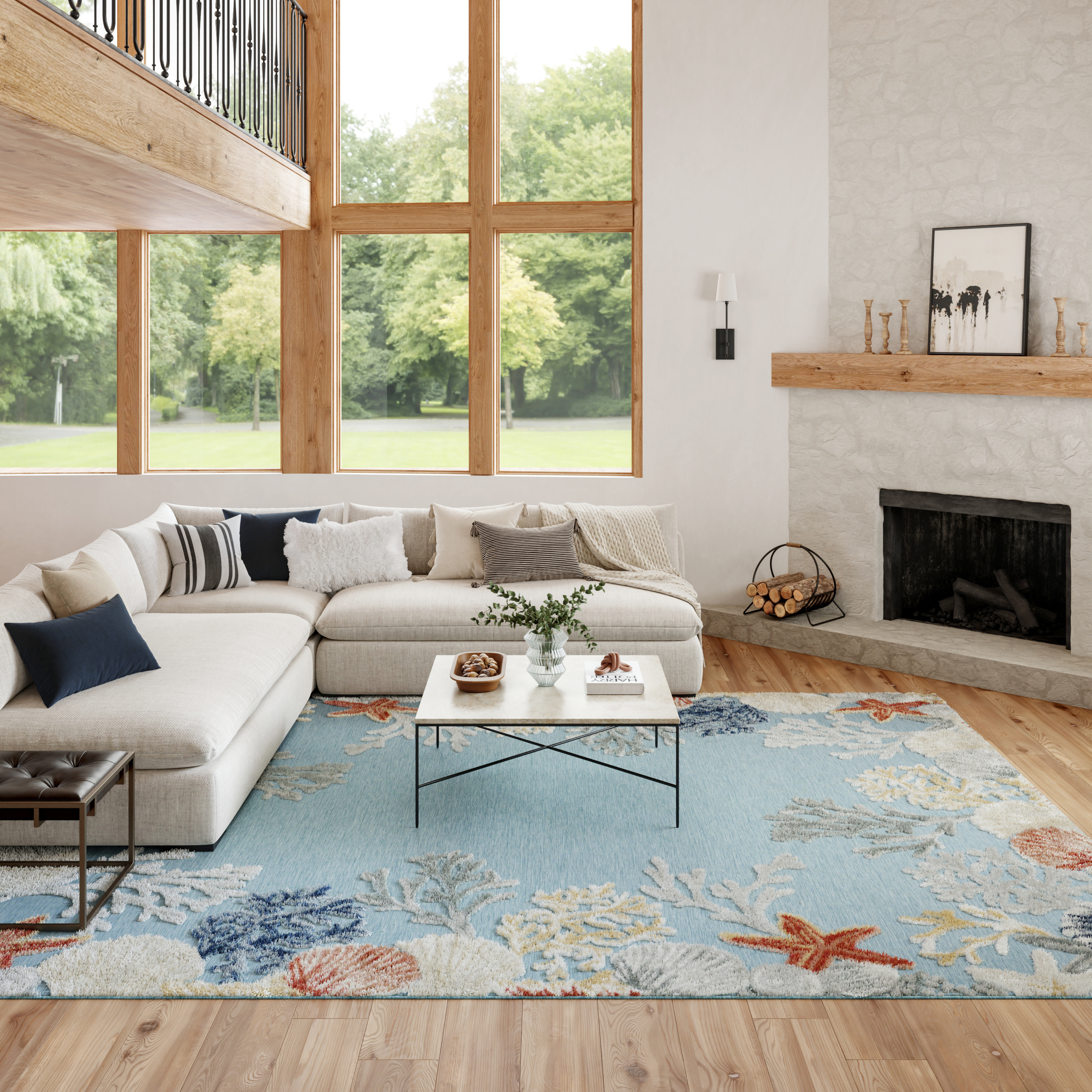 Nourison Suncoast 7'10" x 9'10" Teal Multicolor Coastal, Nautical & Beach Rug