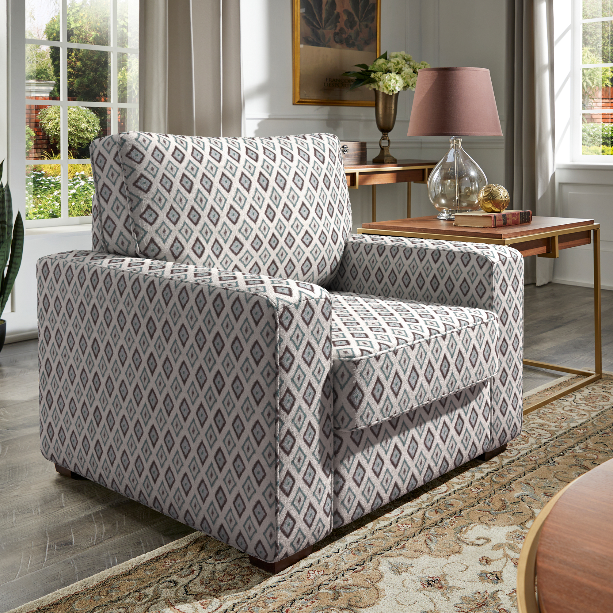 Modern Fabric Upholstered Square Arm Sofa