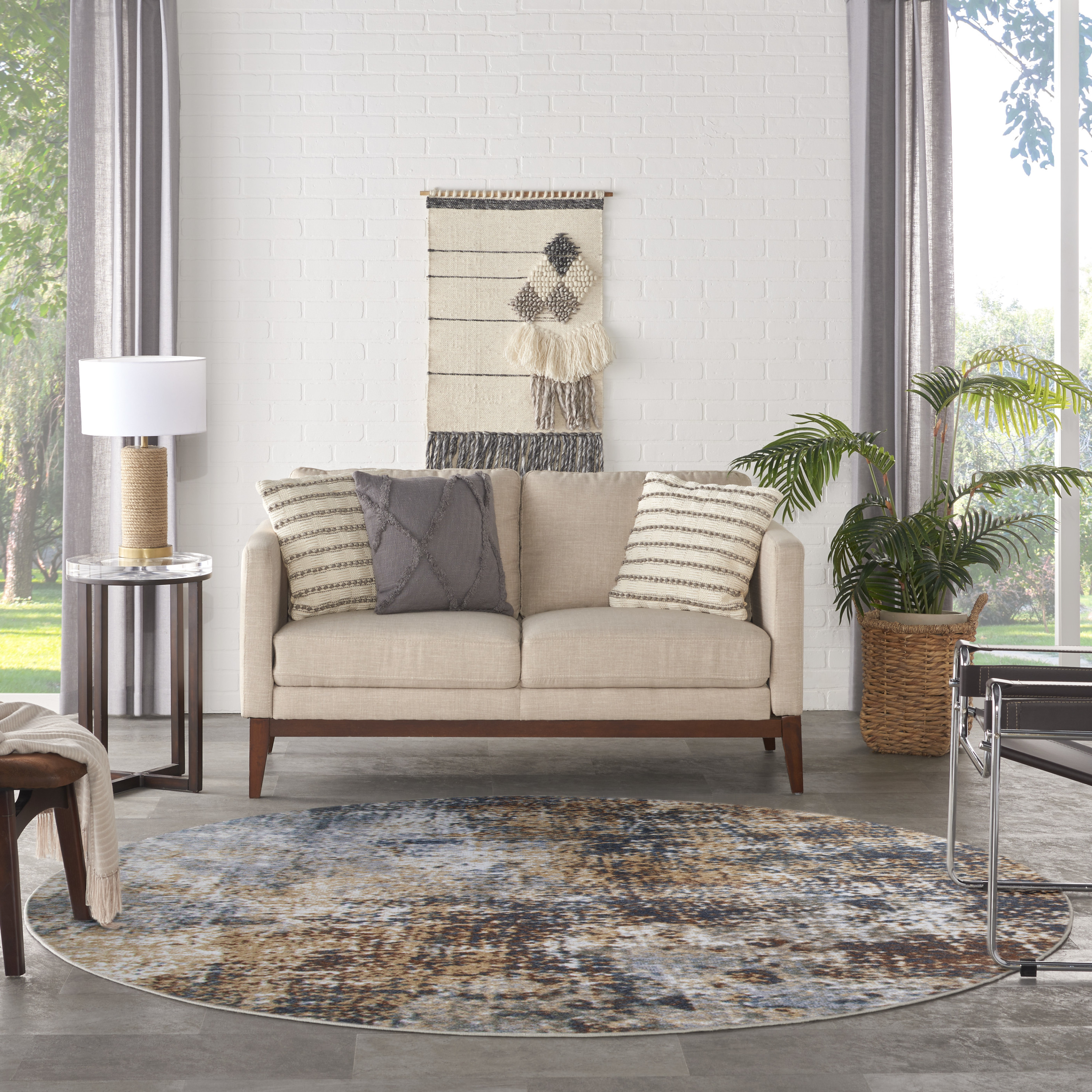 Nourison Astra Machine Washable 5'3" x Round Multicolor Modern Indoor Rug