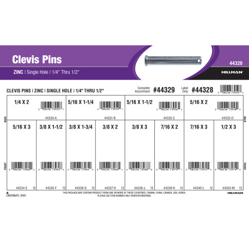 Zinc-plated Single-Hole Clevis Pins Assortment (1/4