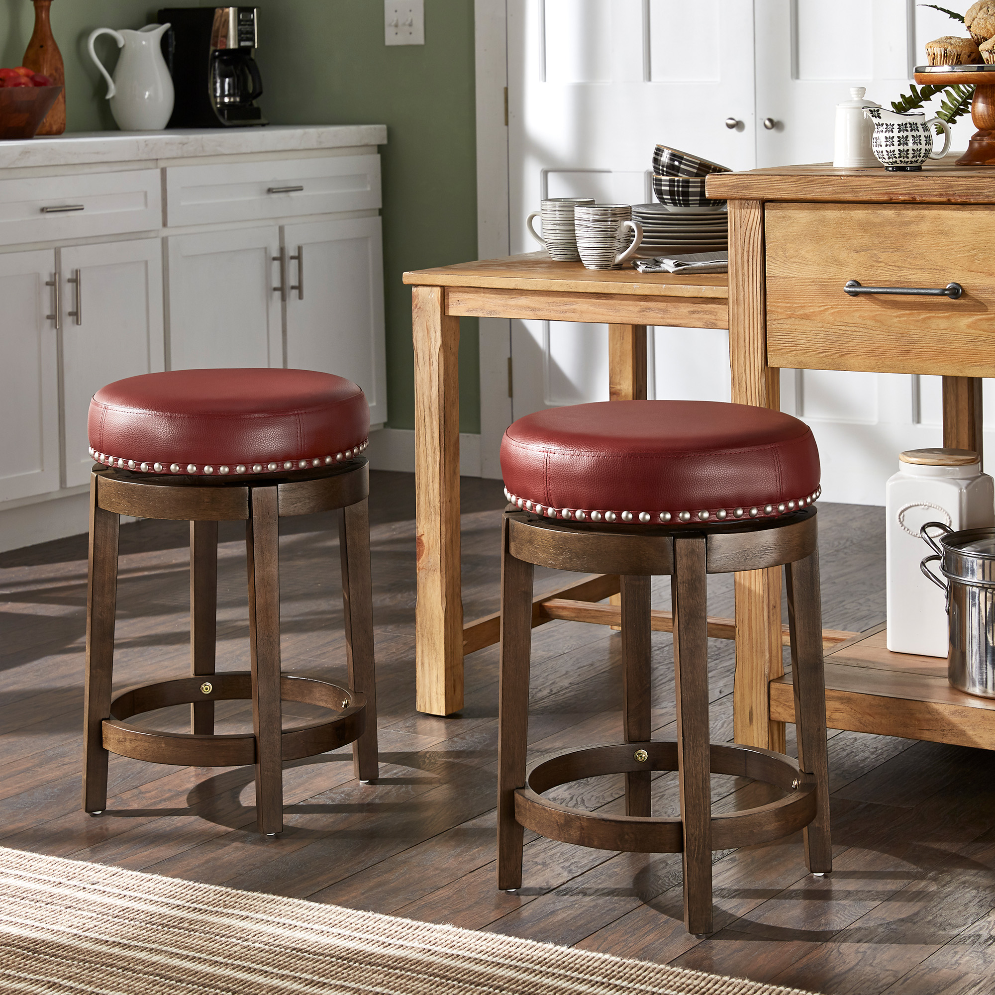 Vinyl Backless Swivel Stools (Set of 2)