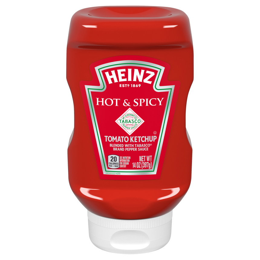  Heinz Hot & Spicy Tomato Ketchup Blended with TABASCO® Brand Pepper Sauce, 14 oz Bottle 