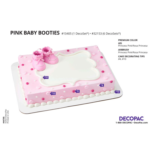 Pink Baby Booties Cake Decorating Instruction Card