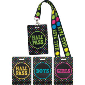 Chalkboard Brights Hall Pass with Lanyard, Set of 4