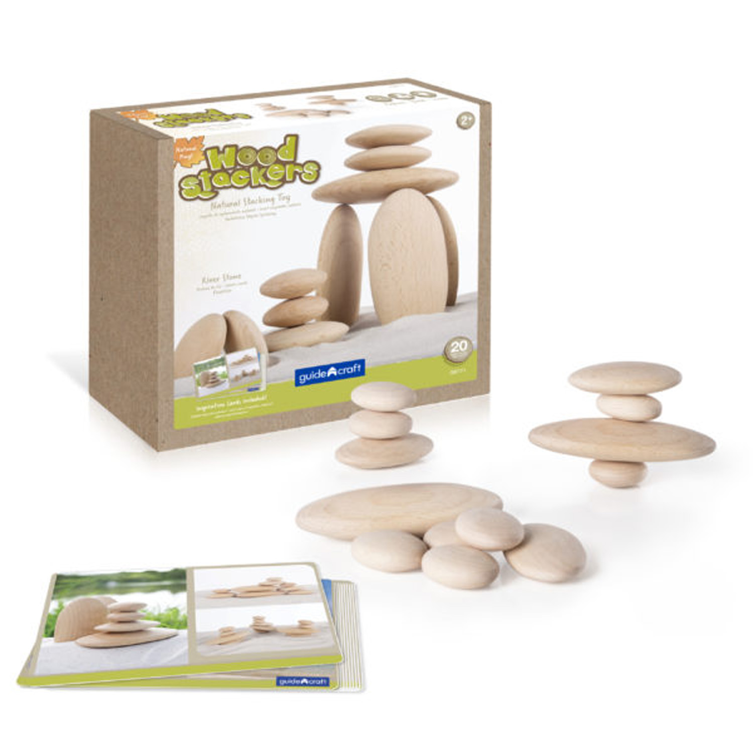 Guidecraft Wood Stackers - River Stones, 20 Pieces image number null