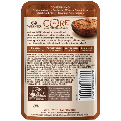 Wellness CORE Tiny Tasters Chicken & Turkey Pate back packaging