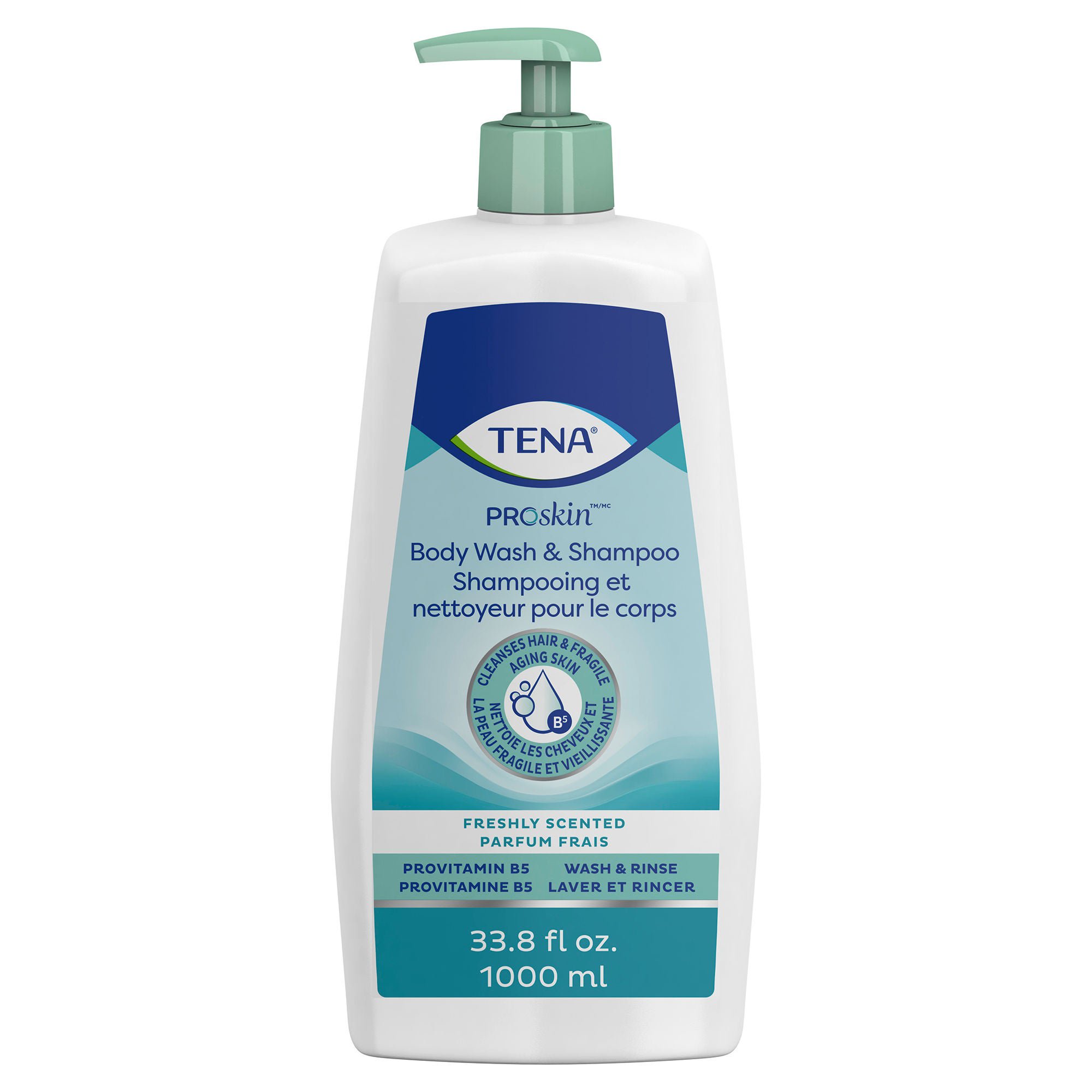 Tena Unscented Shampoo and Body Wash, Pump Bottle, 1,000 mL