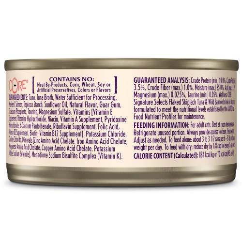 Wellness CORE Signature Selects Flaked Skipjack Tuna & Wild Salmon in Broth back packaging