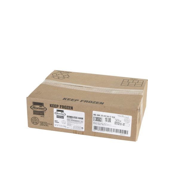 HORMEL(r) Ham, Water Added, Diced, Frozen, .375  inch, 10 lb . C1RA - Front Right Closed Case (Hi Res)