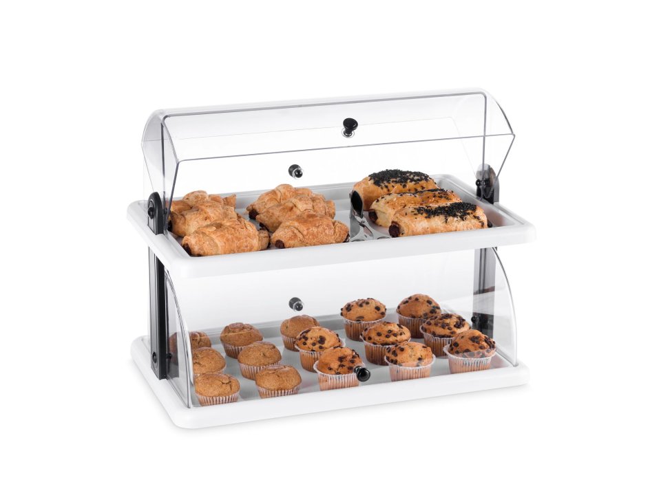 Double rectangular display cabinet 50.5 x 30.5 plastic with white bases and rolltop lids