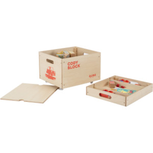 Wooden Rolling Storage Crate with Top Tray for Coding Cars, Blocks and Cables