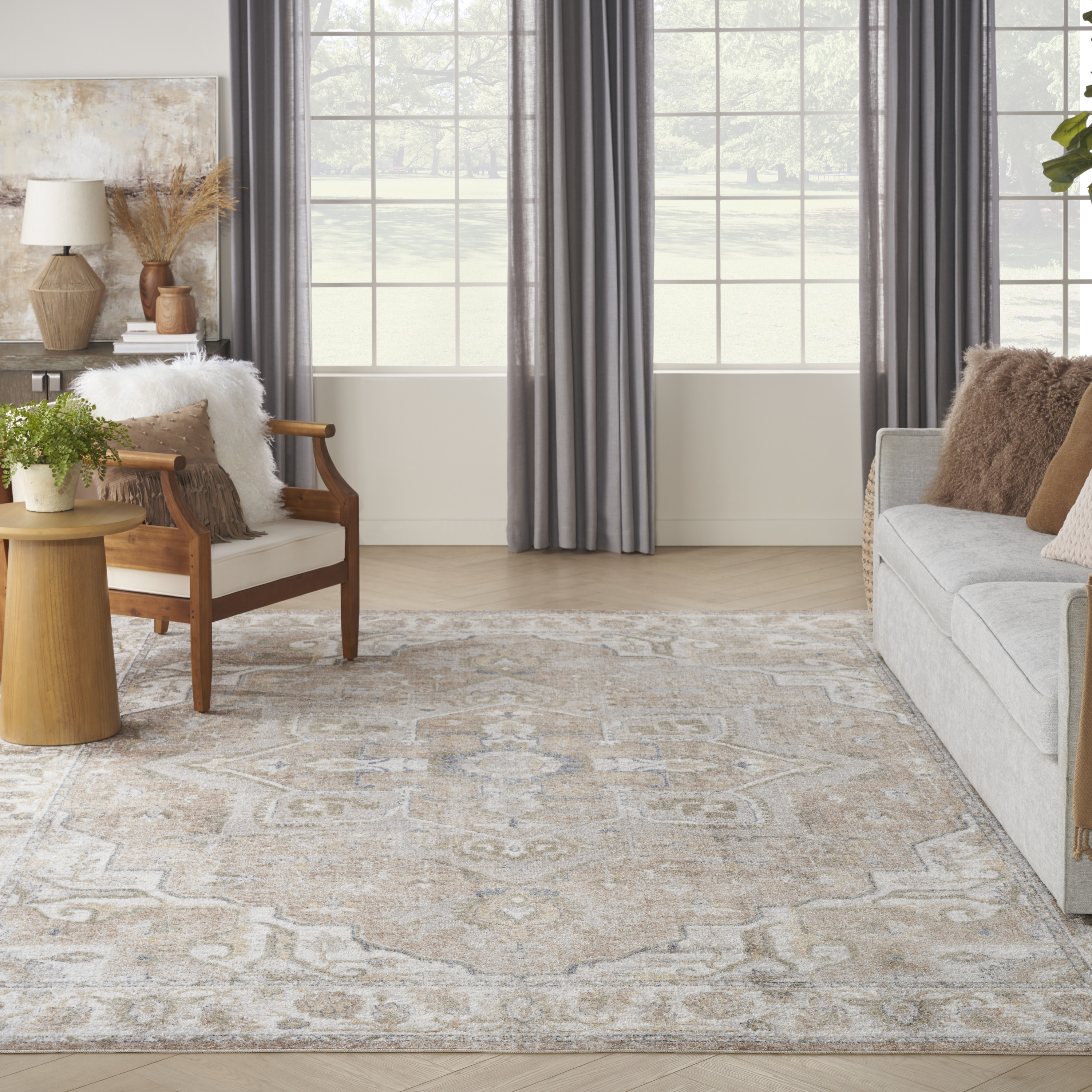 Nourison Astra Machine Washable 7'10" x 10' Beige Vintage Indoor Rug