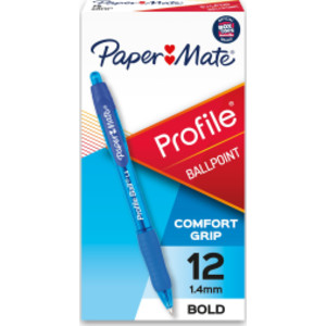 Profile Retractable Ballpoint Pens, Bold 1.4 mm, Blue, 12 Count