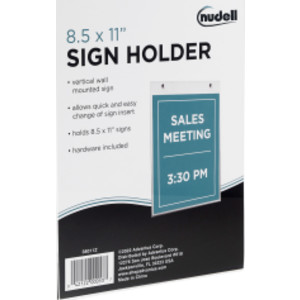 Sign Holder, Vertical Wall Mounted, Clear Plastic, 8.5x11 in