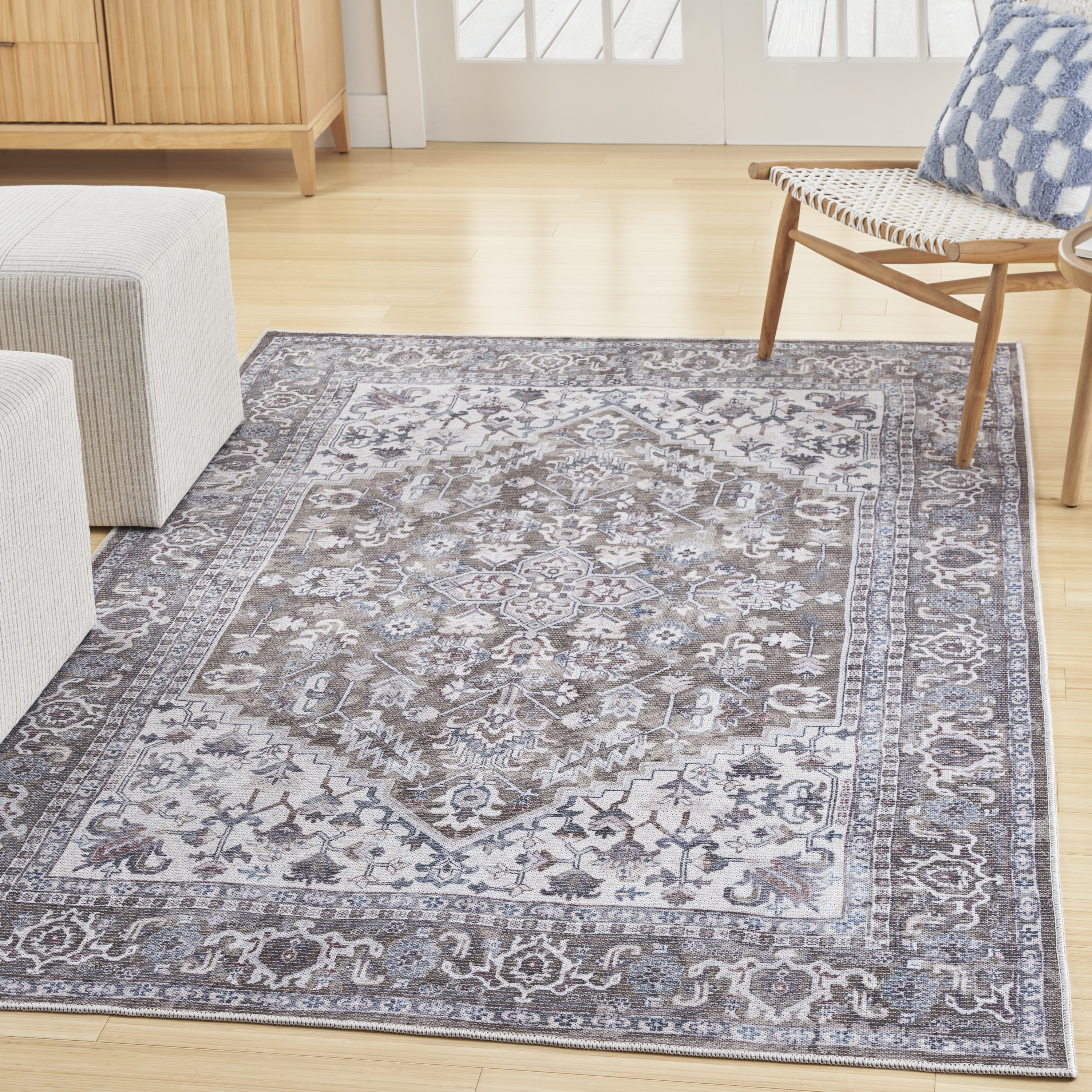 Nourison New Concept Washables 7'10" x 9'10" Olive Ivory Vintage Indoor Rug