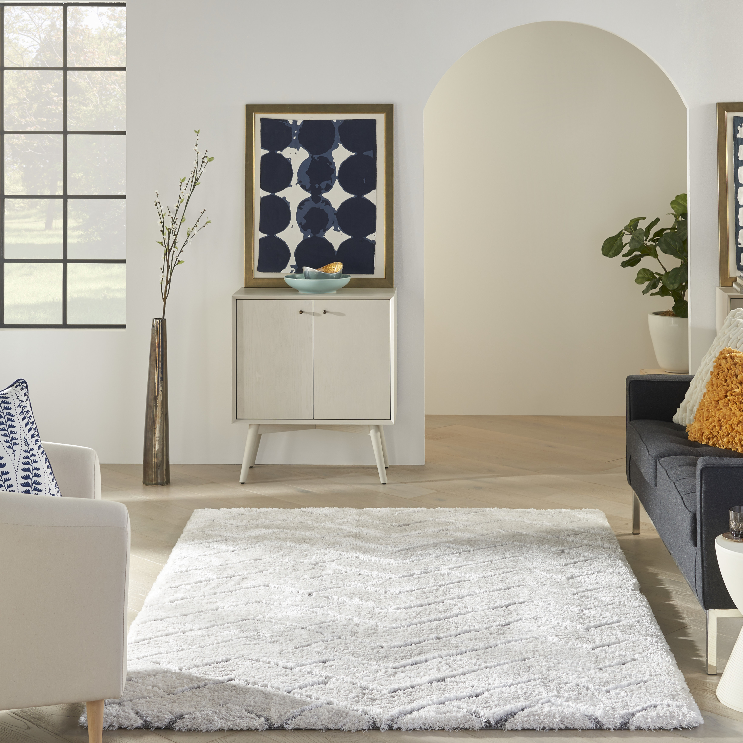 Nourison Dreamy Shag 5'3" x 7'3" Ivory Grey Shag Indoor Rug