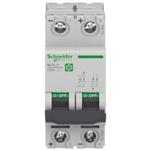 SQUARE D (SCHNEIDER ELECTRIC)-M9U11206-MULTI 9 C60H-DC MINIATURE CIRCUIT BREAKER, DC CIRCUITS, 2-POLE, 6A, B-CURVE, 500 VDC, 10 KA