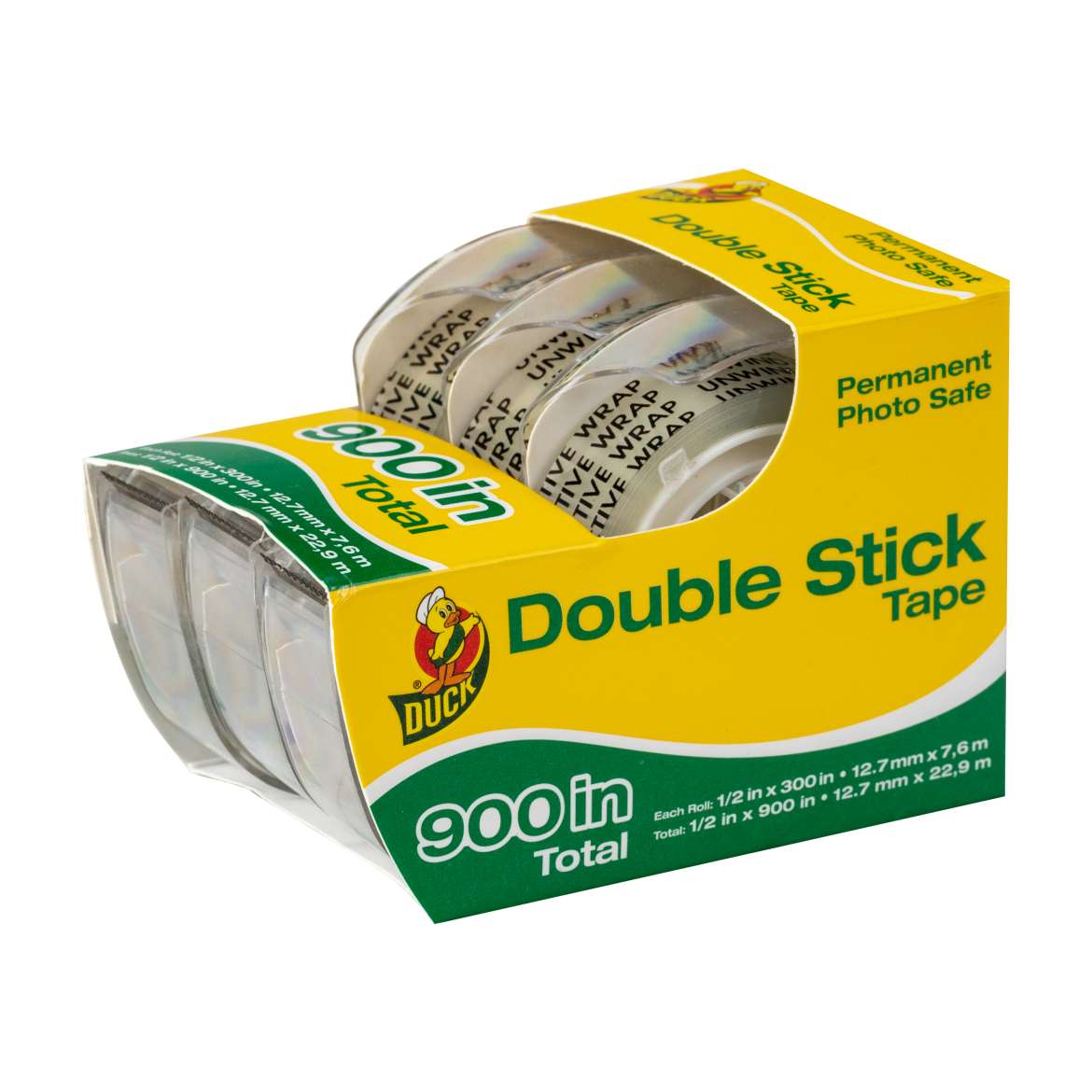 Duck® Brand Permanent Double Stick Tape - Clear, 3 pk, .5 in. x 300 in. Image