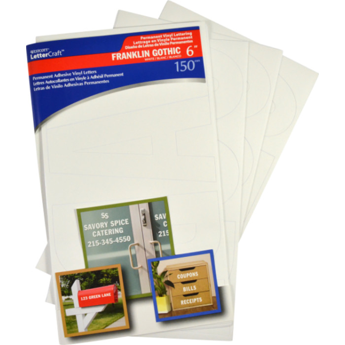 LetterCraft Permanent Vinyl Lettering, Franklin Gothic, 6-Inch, White