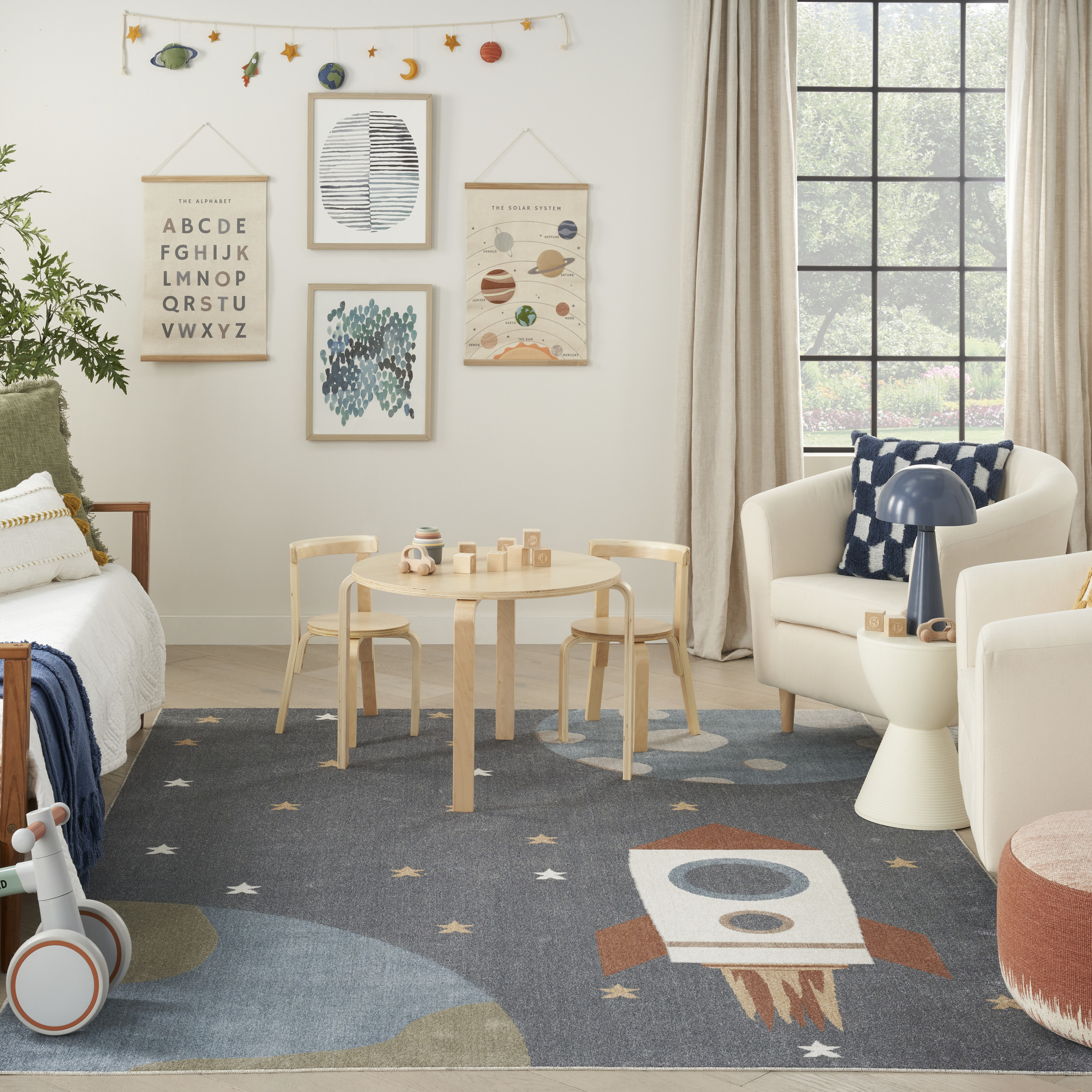 Nourison Astra Machine Washable 6'7" x 9' Sky Blue Kids Indoor Rug