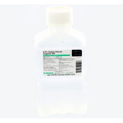 0.9% Sodium Chloride, 1000ml Plastic Pour Bottle for Irrigation - 16/Case