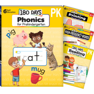 180 Days™ Phonics, High-Frequency Words, Reading, and Printing, Prekindergarten, 4-Book Set