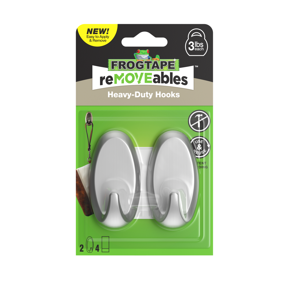 FrogTape reMOVEables™ Heavy-Duty Medium Brushed Nickel Hook Primary Product Image