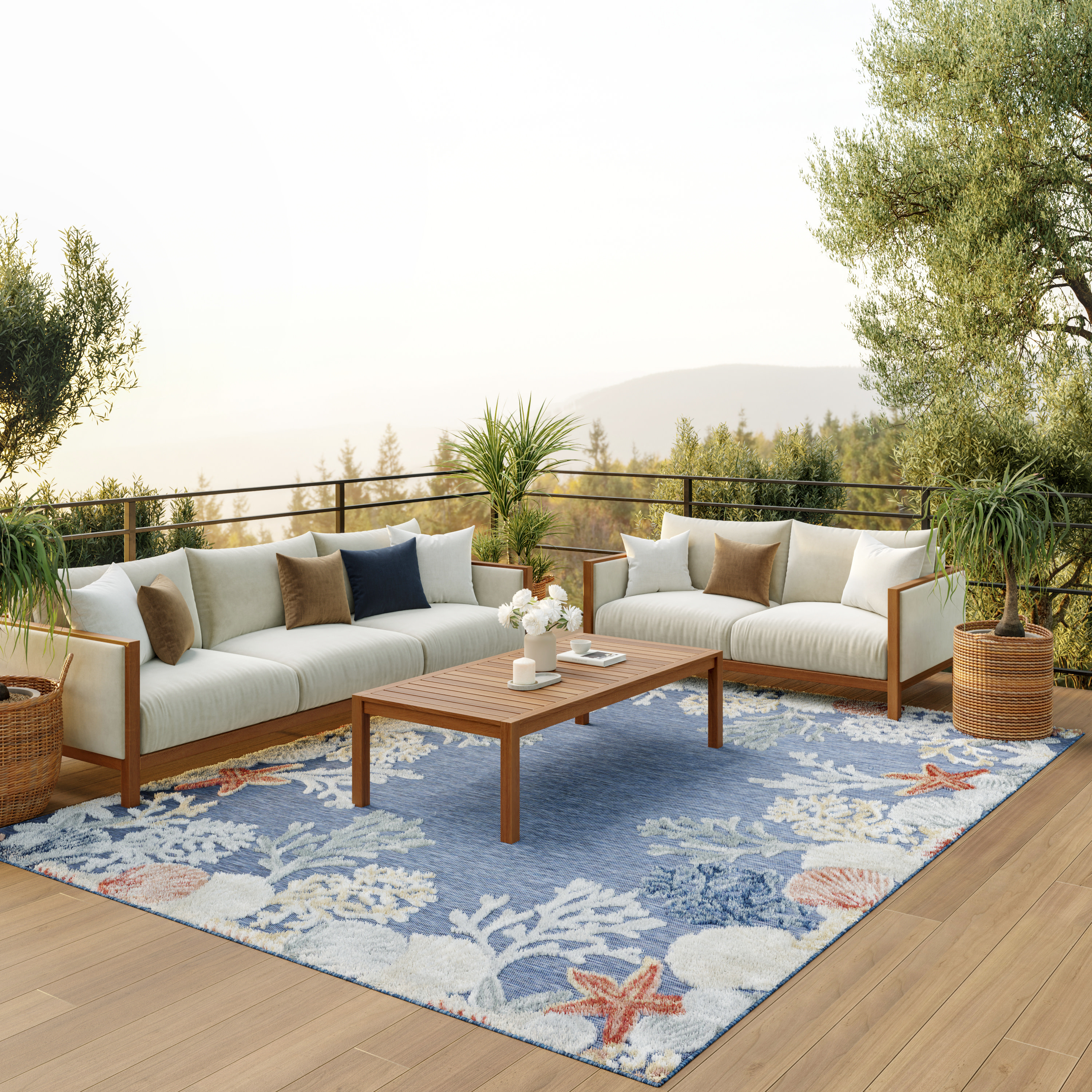 Nourison Suncoast 9' x 12' Denim Multicolor Coastal, Nautical & Beach Rug