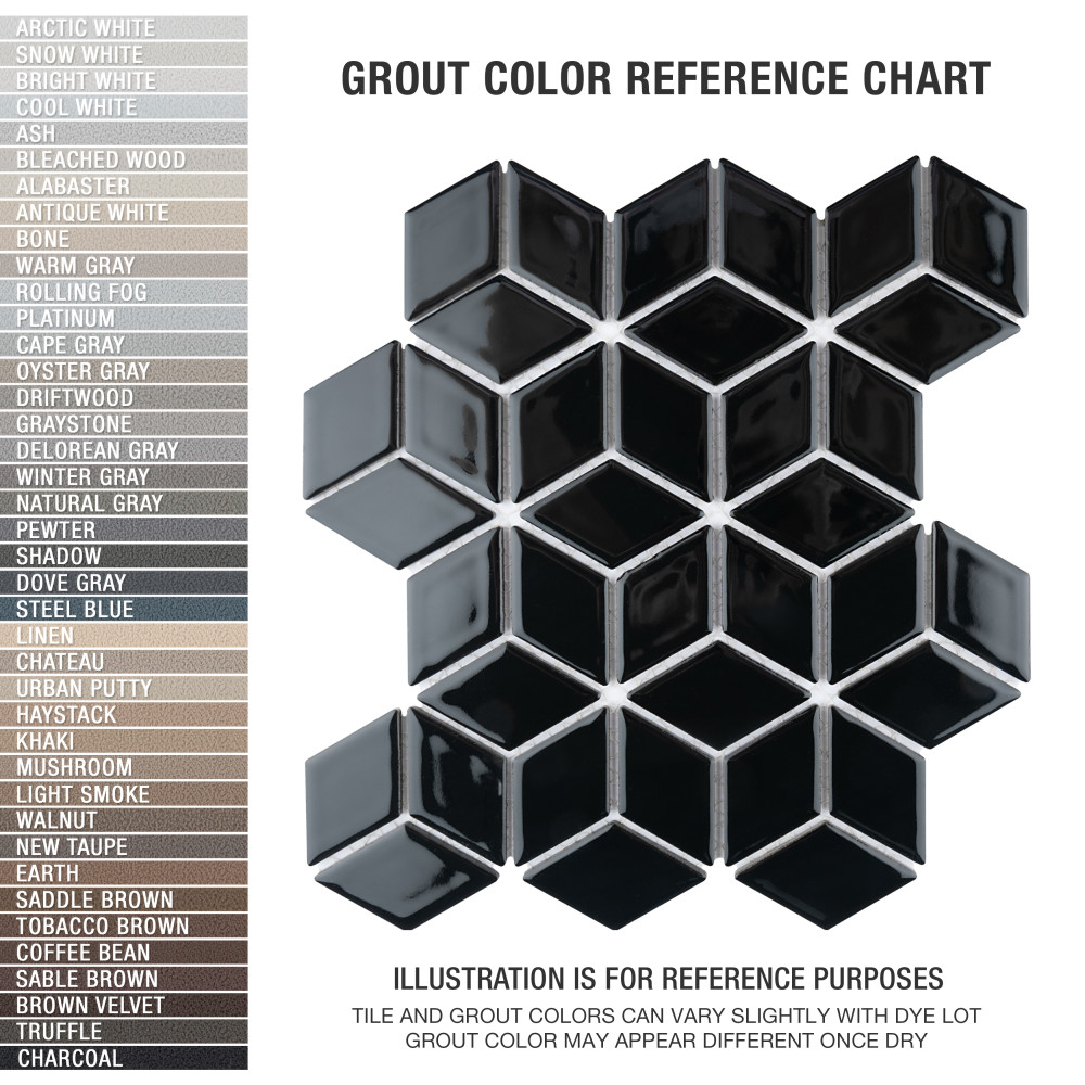 Hudson Rhombus Glossy Black 10-1/4 in. x 11-3/4 in. Porcelain Mosaic Tile