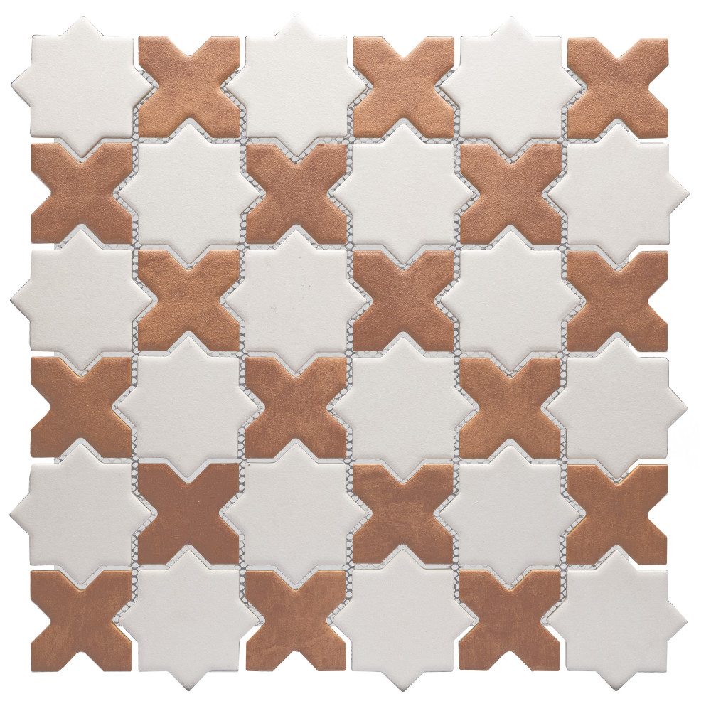 Sentier des Cotto 2″ Cross with White Star 11-7/8 in. x 11-7/8 in. Porcelain Mosaic Tile