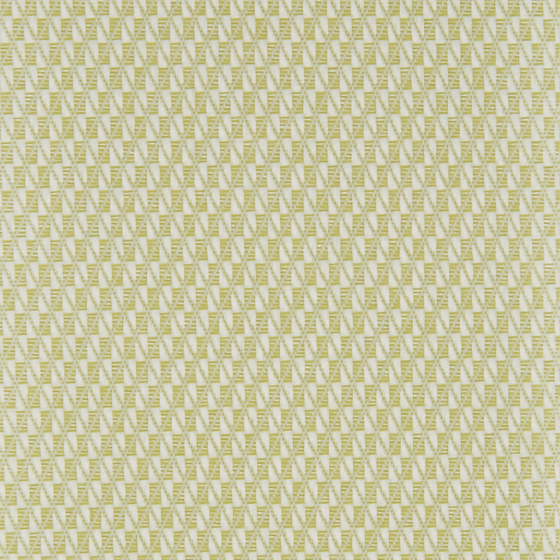 Woven textile with small pale-green and cream repeated triangular geometric pattern; tightly woven texture; laid flat and evenly lit in a close-up, neutral-background view.