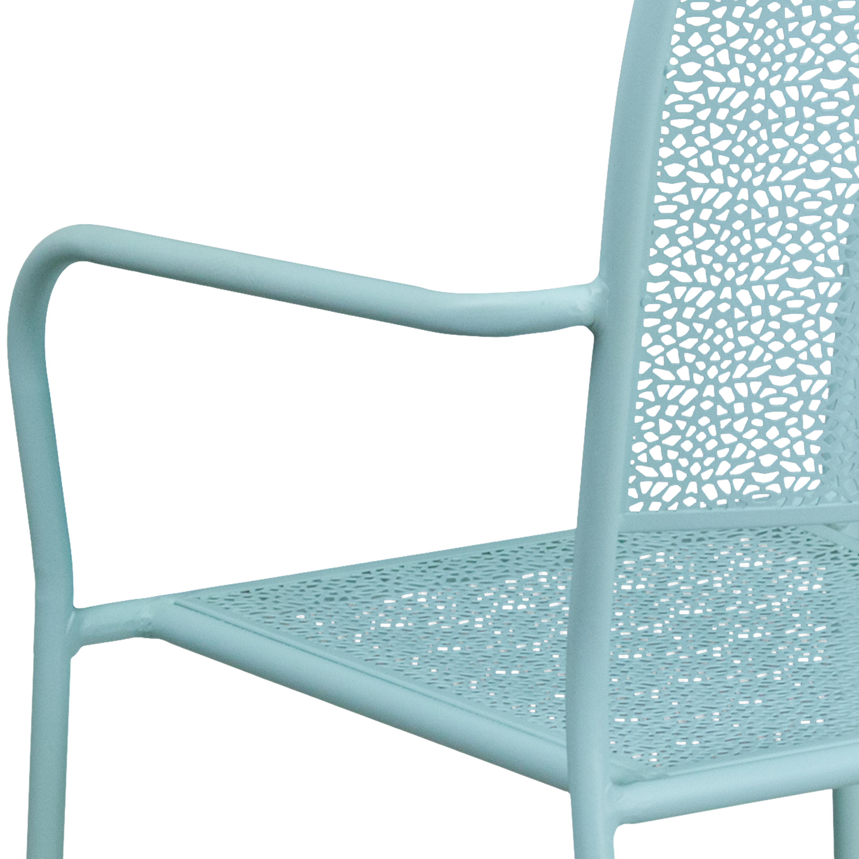 Commercial Grade Sky Blue Indoor-Outdoor Steel Patio Arm Chair with Square Back - Picture 30 of 61