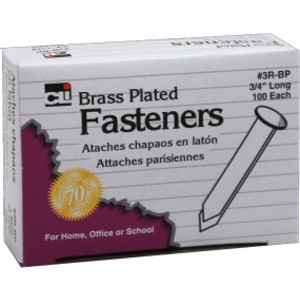Fasteners, Round Head, Brass Plated, 3/4 Inch Shank, 8 mm Head, 100/Pack