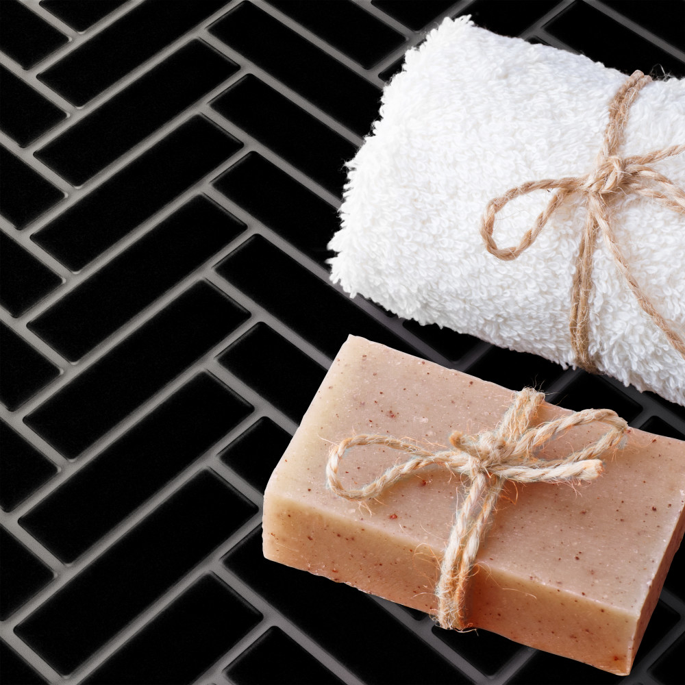 Metro Brick Herringbone Matte Black 10-5/8 in. x 12-1/2 in. Porcelain Mosaic Tile