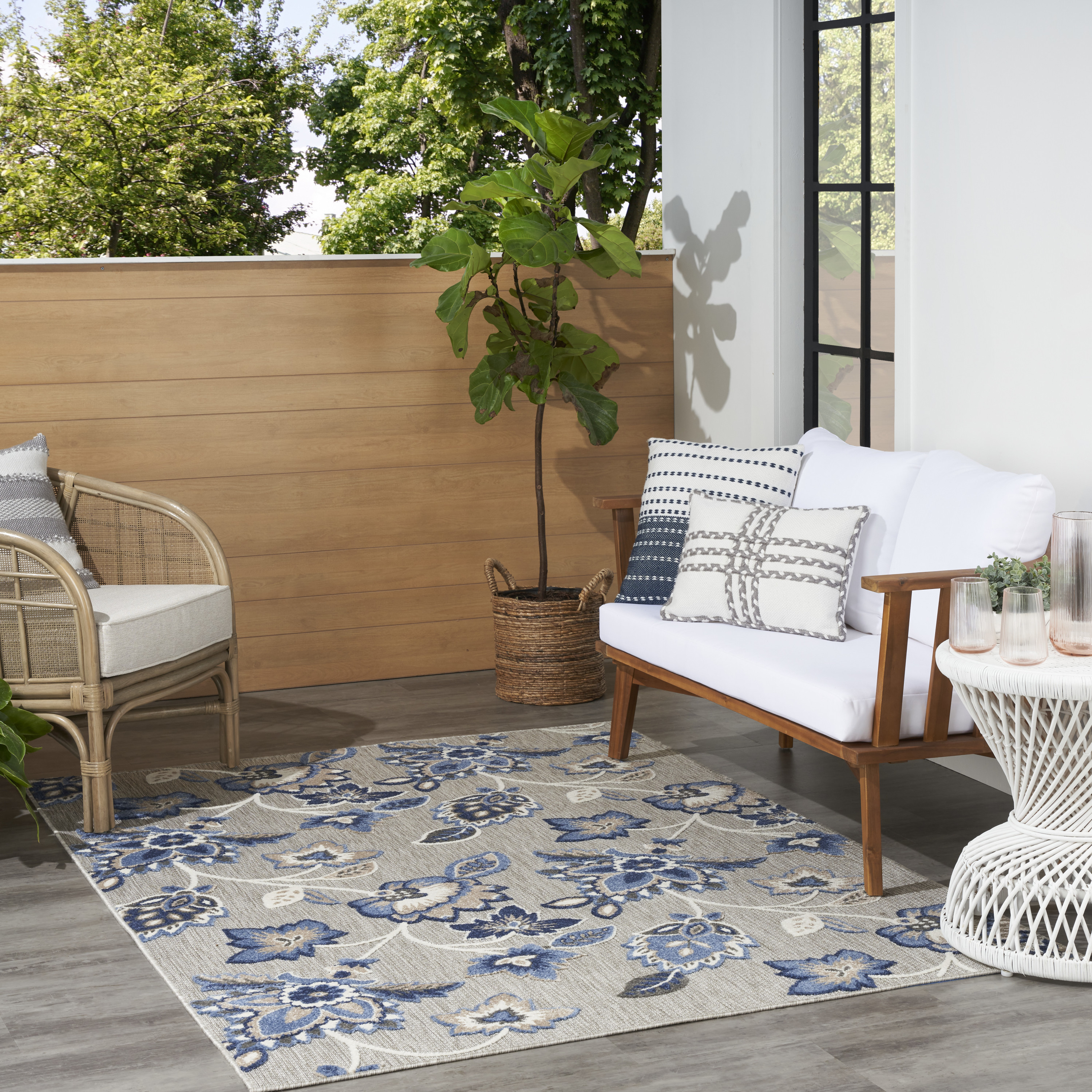 Nourison Aloha 5'3" x 7'5" Blue Grey Contemporary Rug