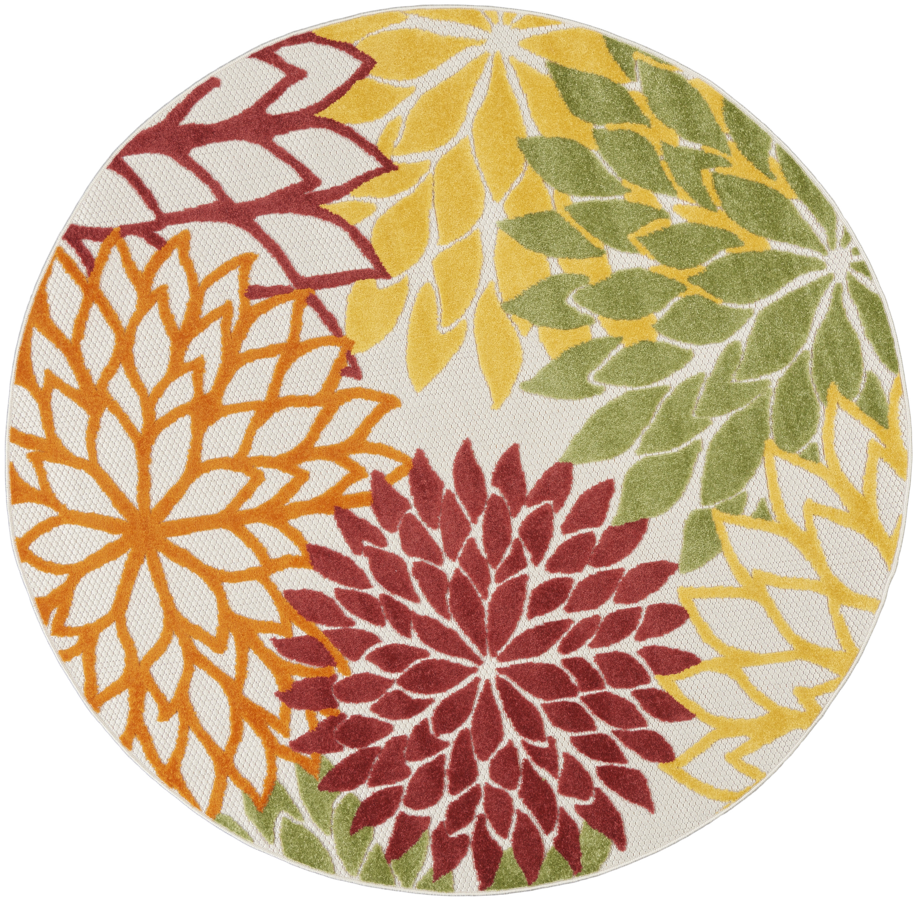 Nourison Aloha 5'3" x Round Red Multicolor Tropical Rug