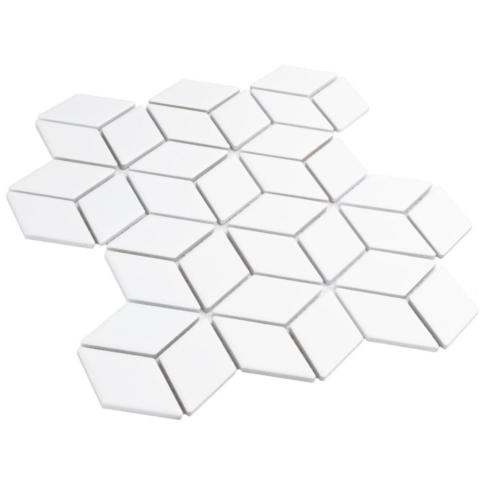 Hudson Rhombus Matte White 10.25x11.75 Rhombus Porcelain Floor and Wall Digital Pattern