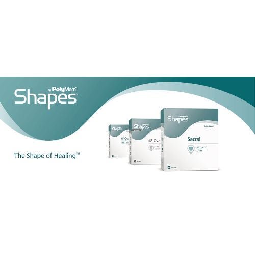 PolyMem® Shapes® Adhesive with Border Foam Dressing, 7-1/5 x 7-4/5 Inch Sacral