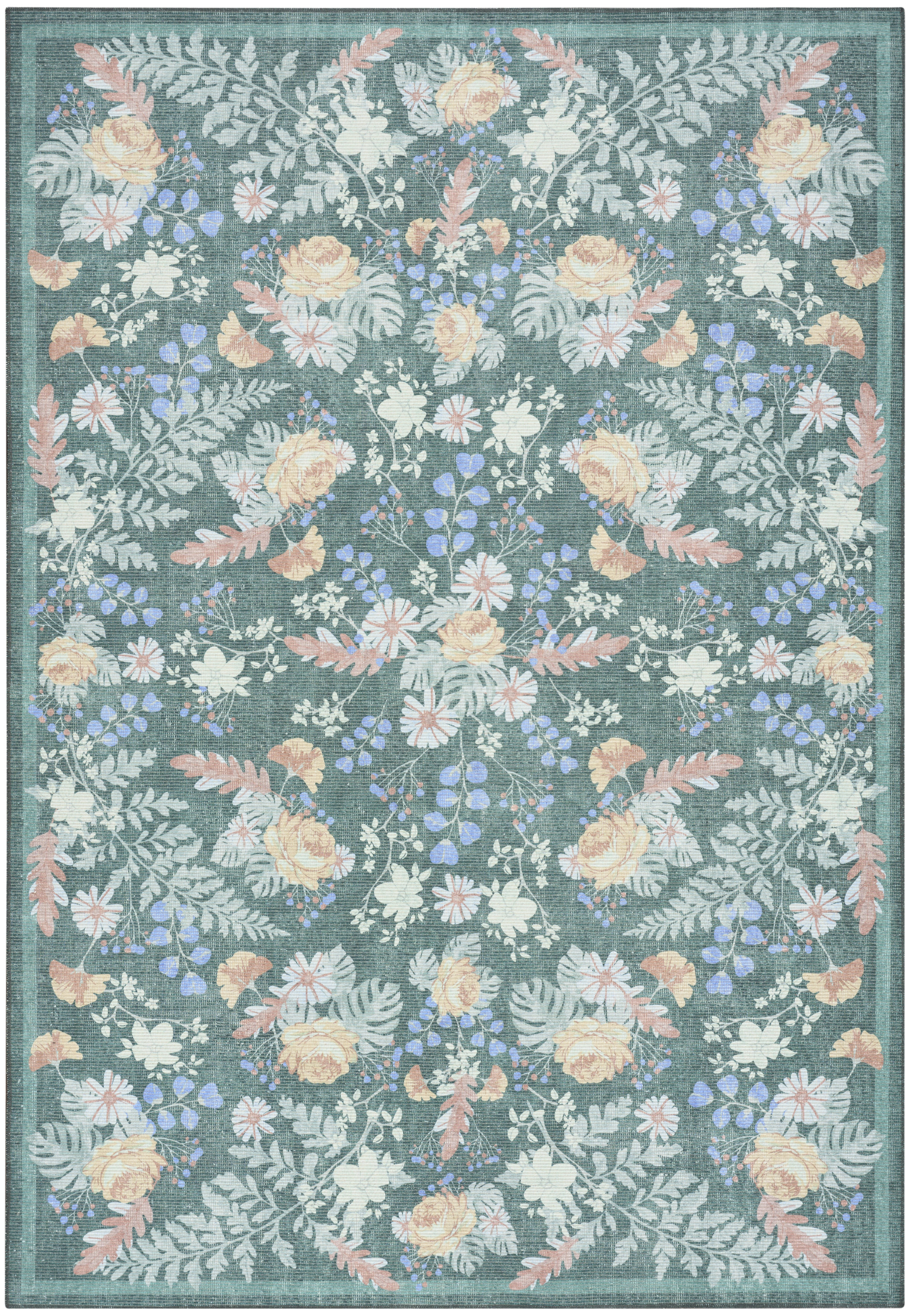 Nourison Botanical Washables 4' x 6' Green Multicolor Farmhouse Indoor Rug